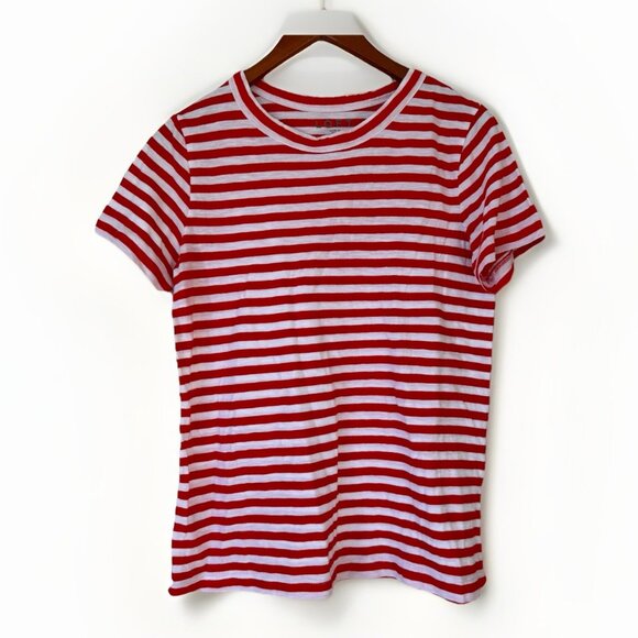Loft Striped Everyday Crew Tee Red And White Size Small 100% Cotton - Picture 1 of 7